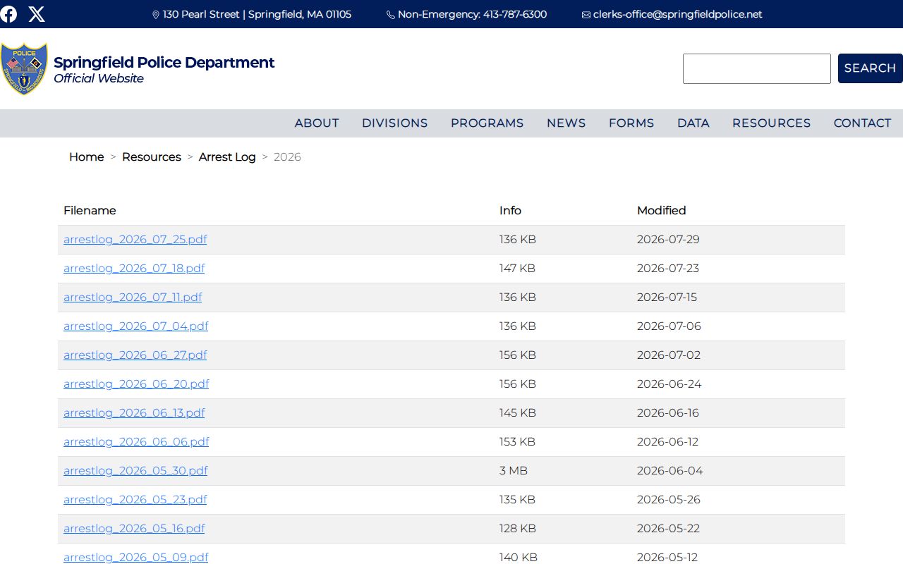 Springfield weekly arrest archive in Hampden County