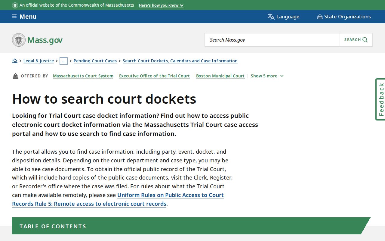 Hampden County arrest court docket search instructions