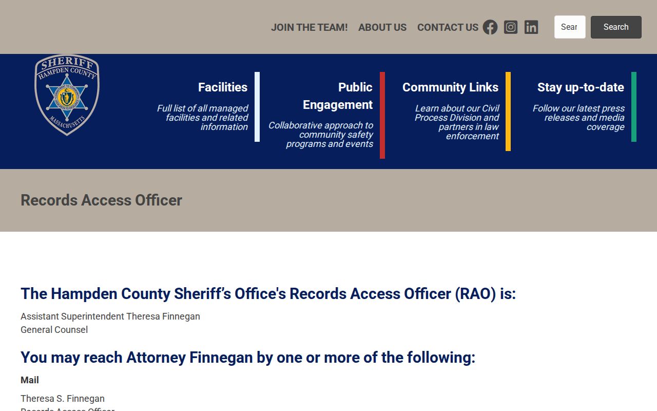 Hampden County booking records access officer page